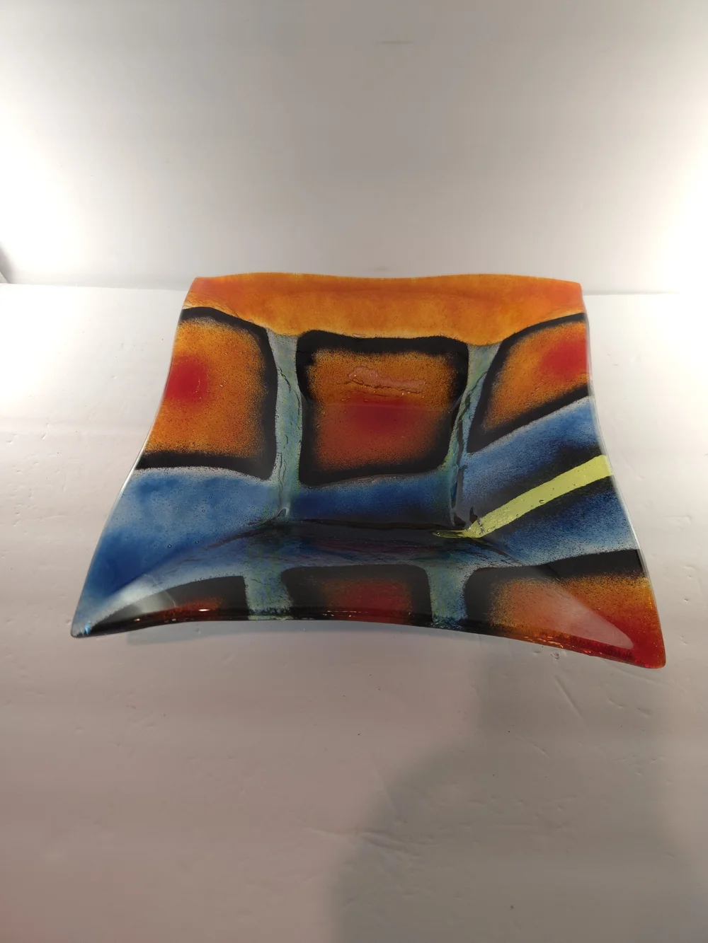 Crate & Barrel Fused Glass Sandla Platter Hand Made Poland 11 Inches Square